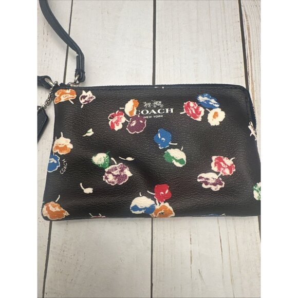 Coach Black Coated Floral Print Wristlet 4x6” With Hang Tag GUC* - Picture 1 of 7